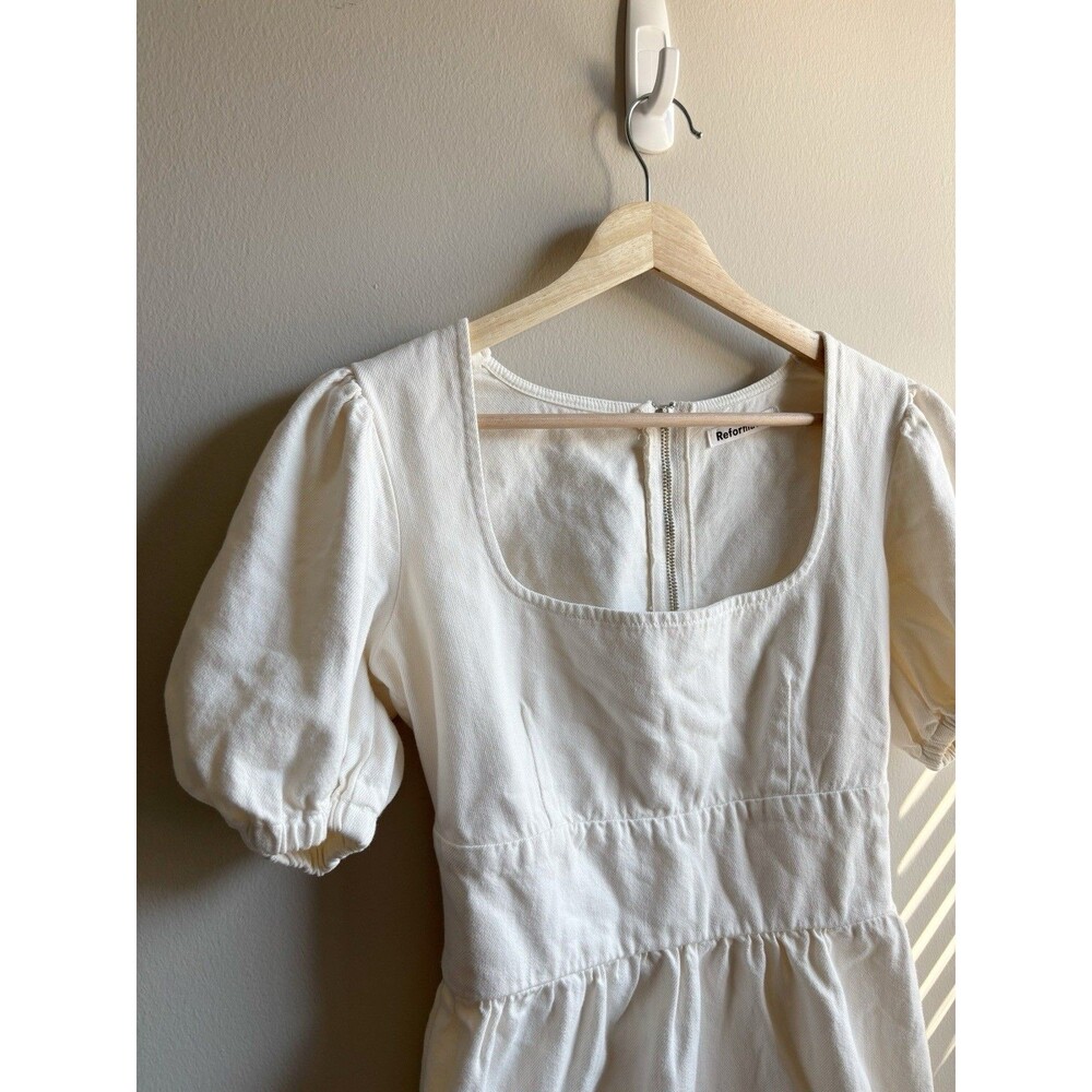 Reformation Neutral Cream The Gables Denim Cotton Dress Size 2 - Picture 2 of 6